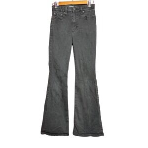 Levis 726 High Rise Flare Jeans Women Size 29 Faded Black Denim Stretch Slim Fit